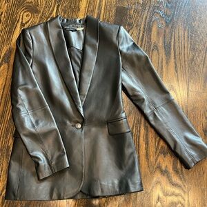 Alice and Olivia Classic Women's Black Leather Blazer